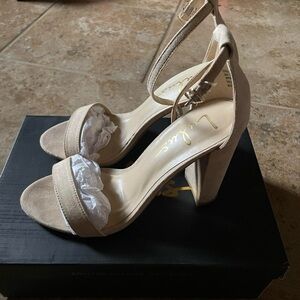 Lulus Taylor Nude/Natural Suede Ankle Strap Block Heels